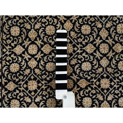 3'1"X5'5" Black 250 Kpsi Organic Wool Hand Knotted Herrita Design Rug
