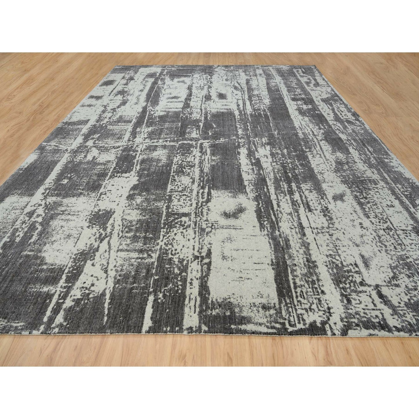 12'X15' Black Modern Design Wool And Silk Hand Loomed Oversized Rug