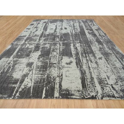 12'X15' Black Modern Design Wool And Silk Hand Loomed Oversized Rug