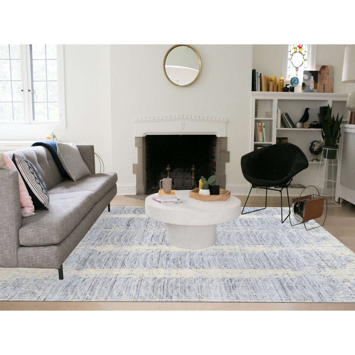 8'1"X9'10" Gray Hand Loomed Tone On Tone Transitional Erased Design Rug