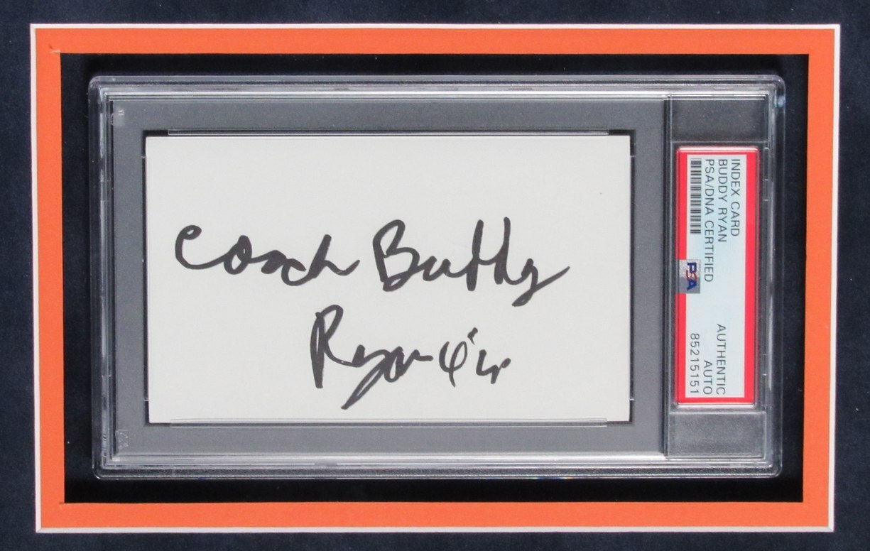 Buddy Ryan Chicago Bears Signed 3X5 Index Card W/Photo Framed Psa/Dna 192115