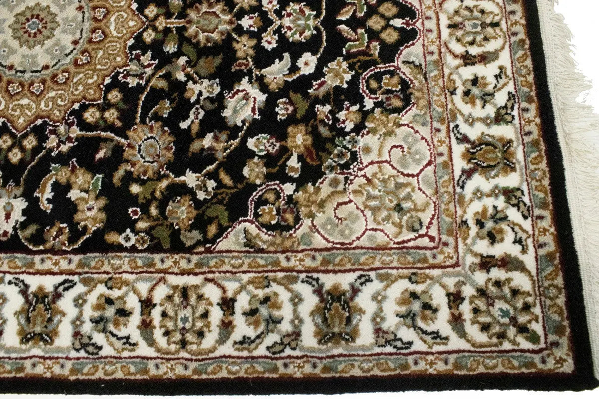 Handmade Indo-Nain Oriental Runner Rug 3X12 ft Black Floral Wool Carpet Hallway