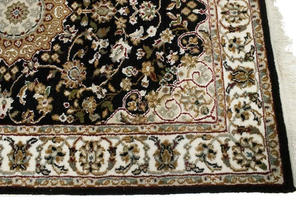 Handmade Indo-Nain Oriental Runner Rug 3X12 ft Black Floral Wool Carpet Hallway