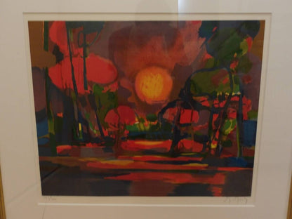 Marcel Mouly "Sunset Landscape" Original Hand-Signed Lithograph 193/200 Framed