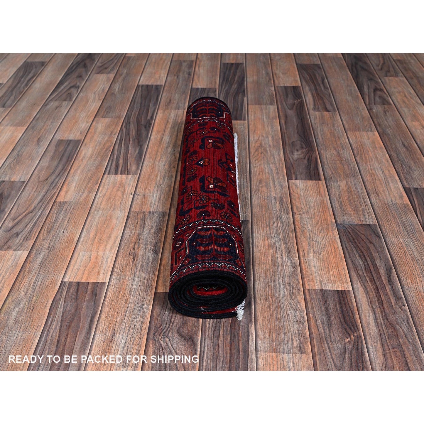 2'3"X5'4" Red Afghan Khamyab Geometric Pattern Hand Knotted Wool Runner Rug