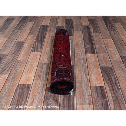 2'3"X5'4" Red Afghan Khamyab Geometric Pattern Hand Knotted Wool Runner Rug