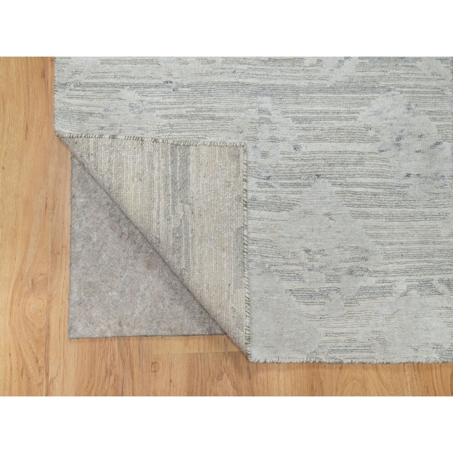 2'6"X15'9" Gray Undyed Natural Wool Hand Knotted Modern Xl Runner Rug
