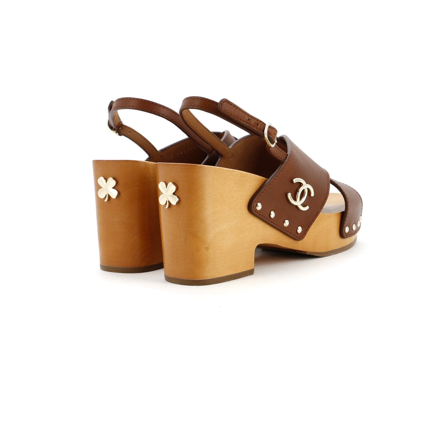 Chanel Women'S Cc Slingback Platform Wedge Sandals Leather And Wood