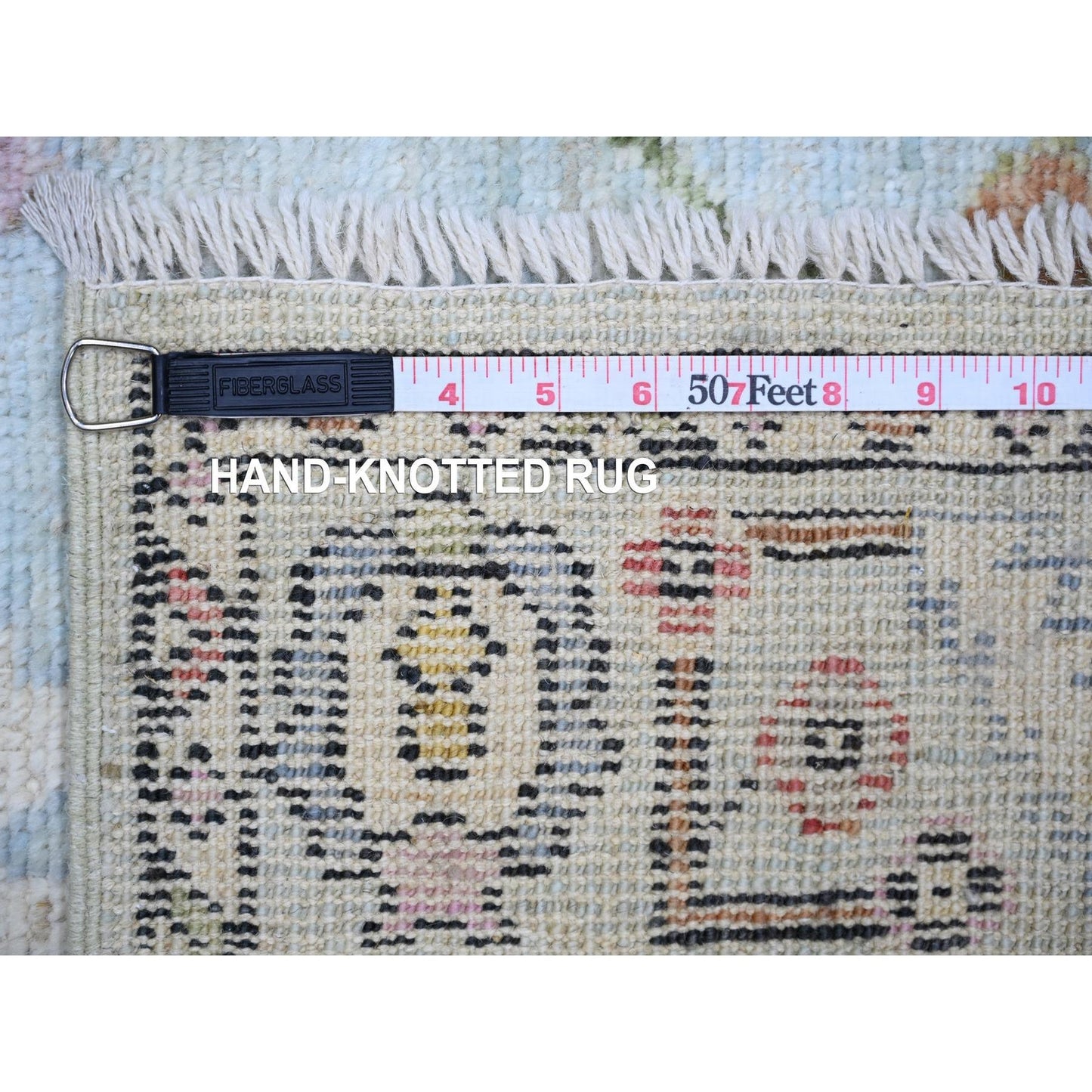 2'10"X11'6" Sky Blue Afghan Angora Oushak Wool Hand Knotted Runner Rug