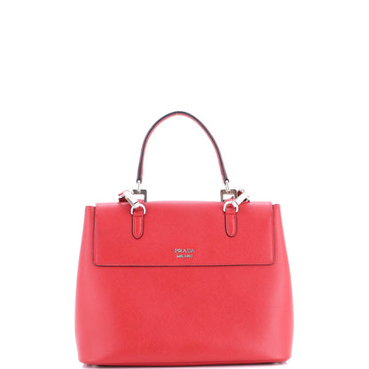 Prada Half Flap Double Turn Lock Satchel Saffiano Leather Medium