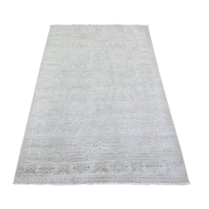4'X5'9" Gainsboro Gray White Wash Peshawar Wool Hand Knotted Oriental Rug