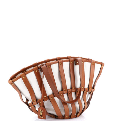 Saint Laurent Beatrix Panier Cut Out Tote Canvas With Leather