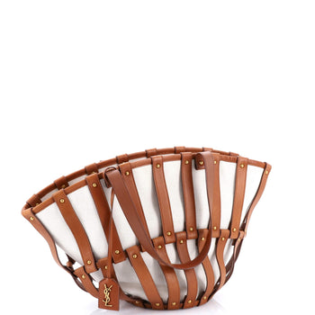 Saint Laurent Beatrix Panier Cut Out Tote Canvas With Leather