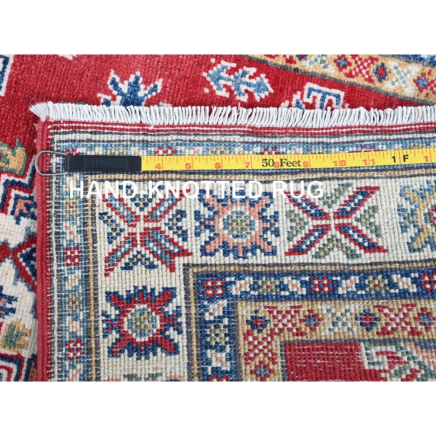 2'8"X8'2" Red Kazak With Medallions Design All Wool Hand Knotted Runner Rug