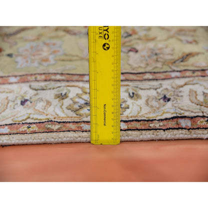 3'X12'1" Green Hand Knotted Rajasthan Design Silk And Wool Runner Rug