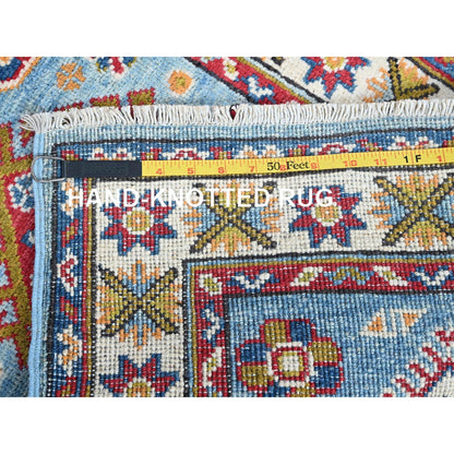2'1"X5'9" Blue Kazak Geometric Design Hand Knotted Soft Wool Runner Rug