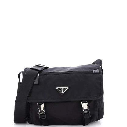 Prada Double Buckle Flap Messenger Bag Tessuto Large