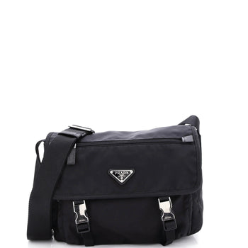 Prada Double Buckle Flap Messenger Bag Tessuto Large