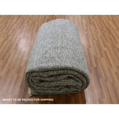 12'2"X15'2" Gray Undyed 100% Wool Grass Design Hand Knotted Oversized Rug