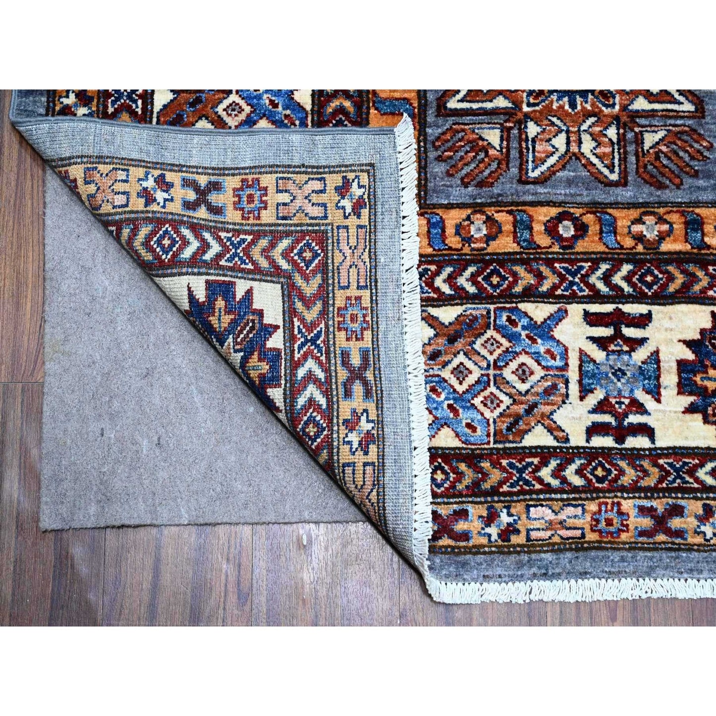 10'X10' Gray Hand Knotted Super Kazak Wool Medallions Oriental Square Rug