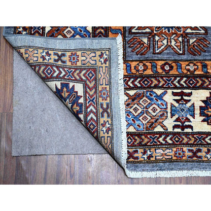 10'X10' Gray Hand Knotted Super Kazak Wool Medallions Oriental Square Rug