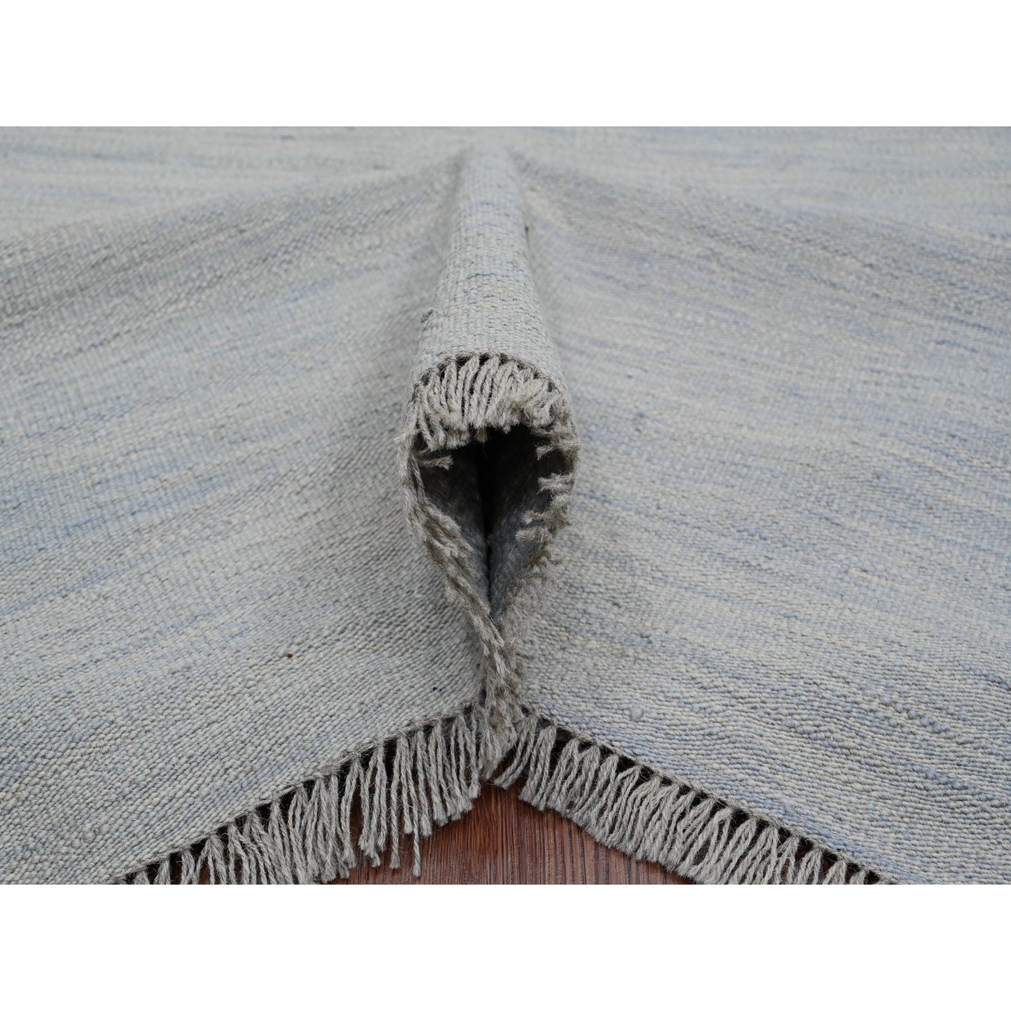 9'1"X12' Beau Blue Flat Weave Solid Design Hand Woven Hand Spun Wool Rug