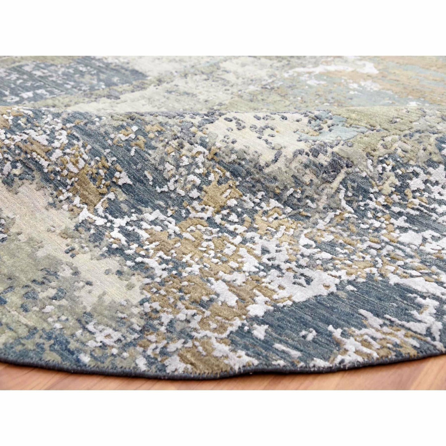 8'5"X8'5" Gray Abstract Design Hand Knotted Wool Round Oriental Rug