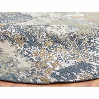 8'5"X8'5" Gray Abstract Design Hand Knotted Wool Round Oriental Rug