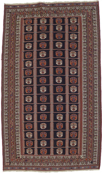 Hand-Knotted Purple-Navy Pictorial Sumak Oriental