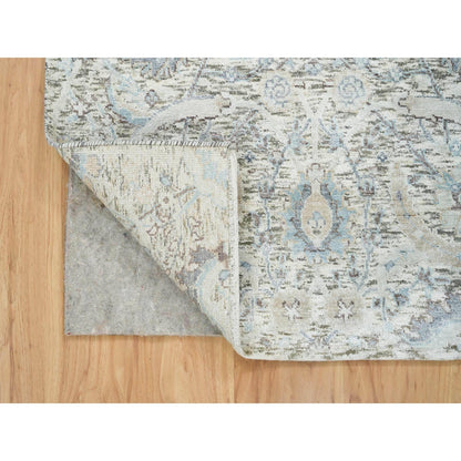 3'3"x5' Ivory Sickle Leaf Design Silk & Wool Hand Knotted Oriental Rug