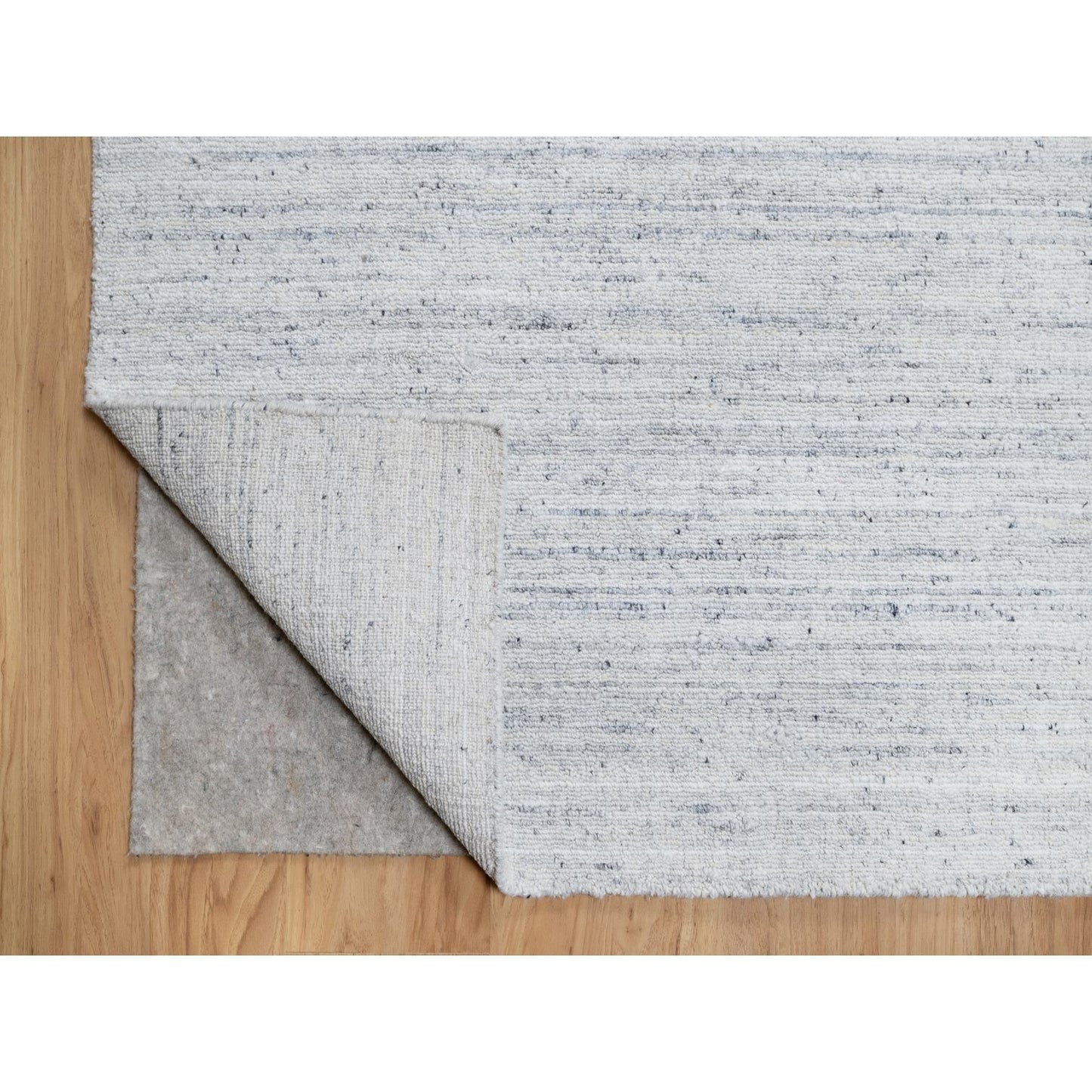 10'X13'10' Frost Gray Modern Striae Design Soft Wool Hand Loomed Rug