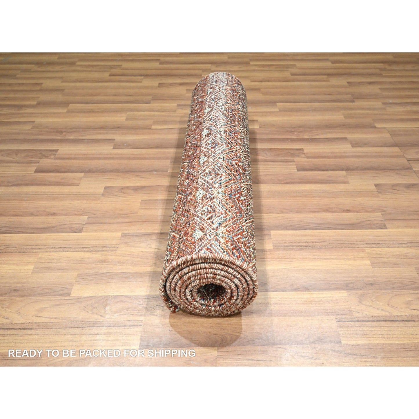 2'7"X10'2" Red Small Geometric Pattern Soft Wool Hand Knotted Runner Rug