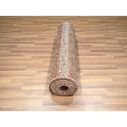 2'7"X10'2" Red Small Geometric Pattern Soft Wool Hand Knotted Runner Rug