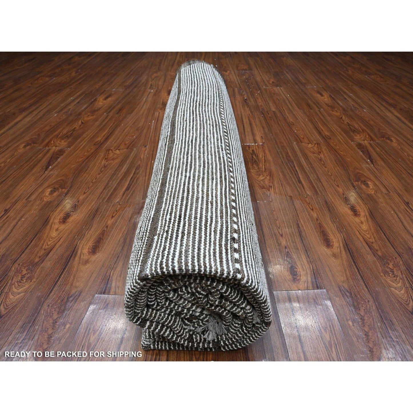 10'X14'5" Daisy White Hand Knotted Horizontal Line Pattern Moroccan Rug
