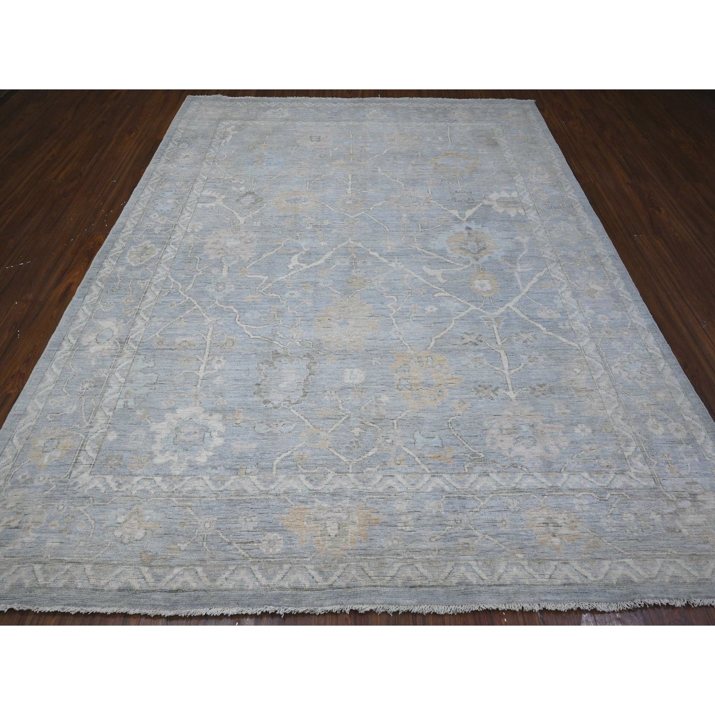 8'1"X10' Blue Gray Wool Weft Afghan Angora Oushak Oriental Rug