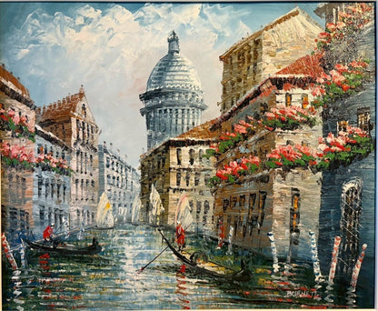 Framed F12 Oil Painting Signed Gondola Canal Venice