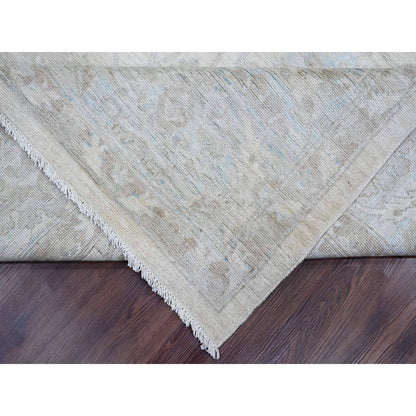 9'2"X11'10" White Washed Out Peshawar Leaf Design Hand Knotted Wool Rug