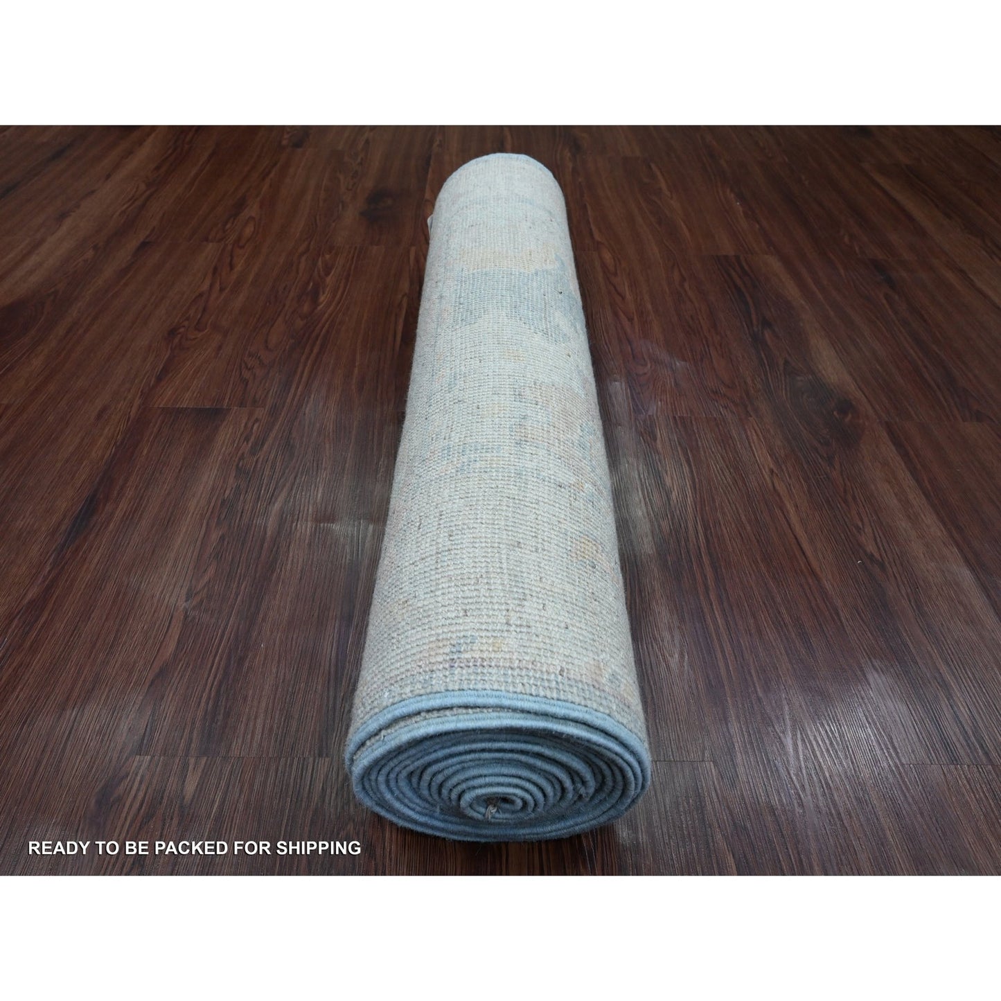 3'X15'6" Blue Angora Oushak Leaf Design Hand Knotted Pure Wool Runner Rug