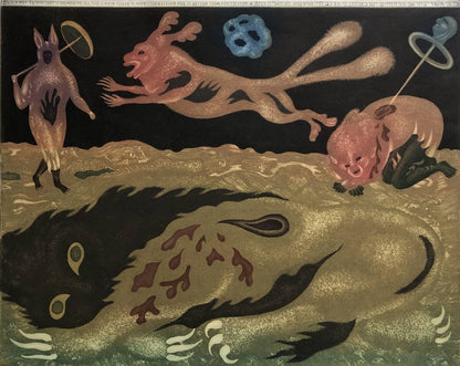 Erich Brauer Etching Judaica Biblical "Living Dog Dead Lion" Signed Austria