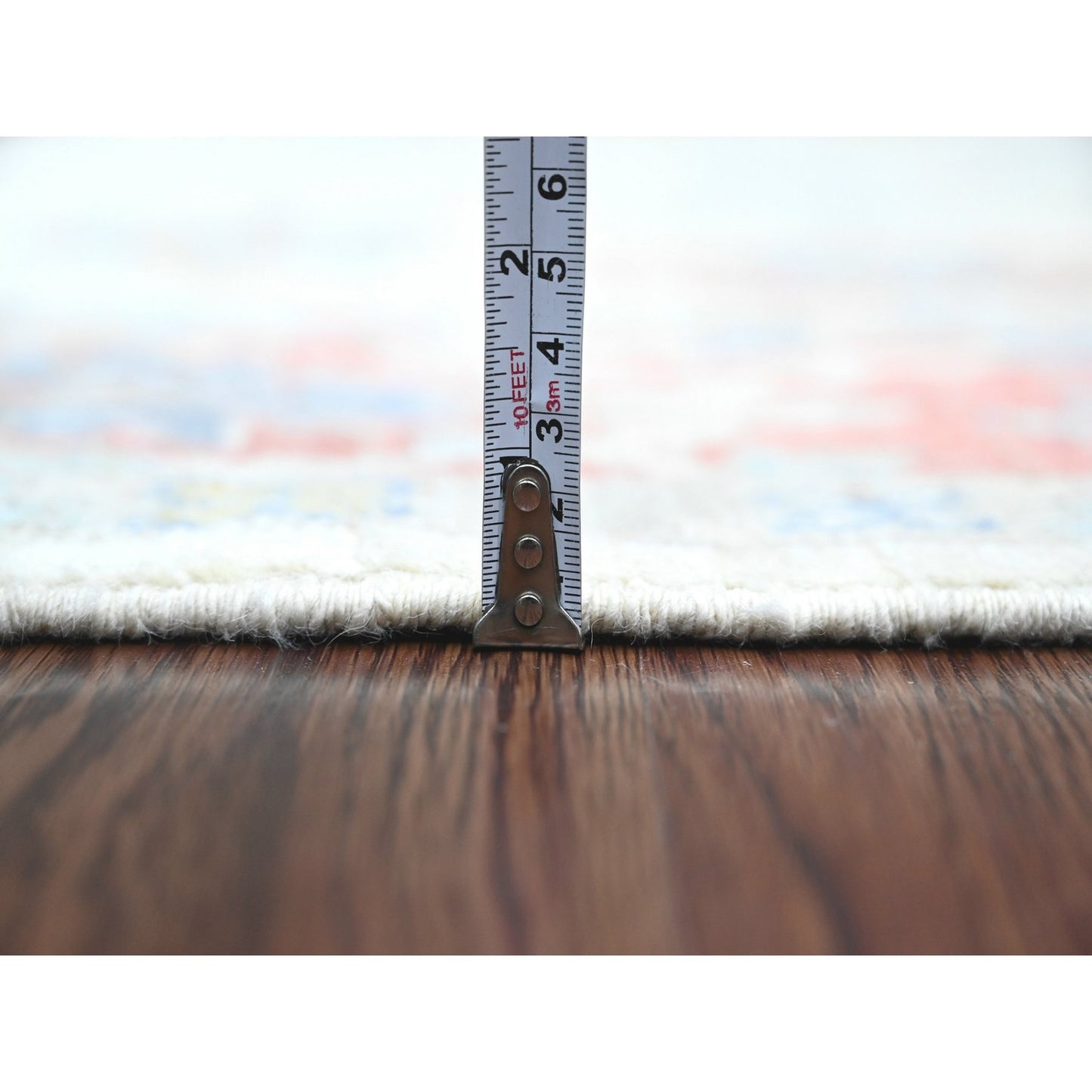 6'1"X8'9" White Afghan Angora Oushak Leaf Design Hand Knotted Wool Rug