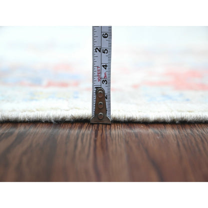 6'1"X8'9" White Afghan Angora Oushak Leaf Design Hand Knotted Wool Rug