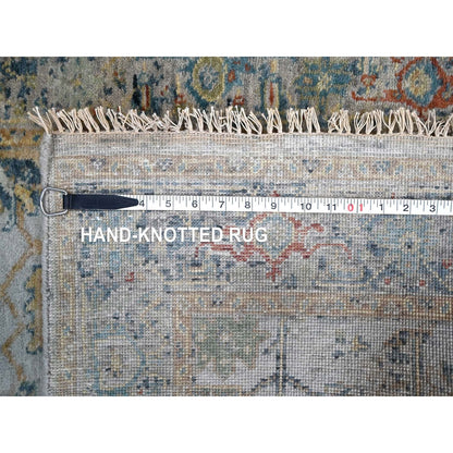 3'X4'10" Blue Broken And Erased Zoroastrian Heris Hand Knotted Wool Rug