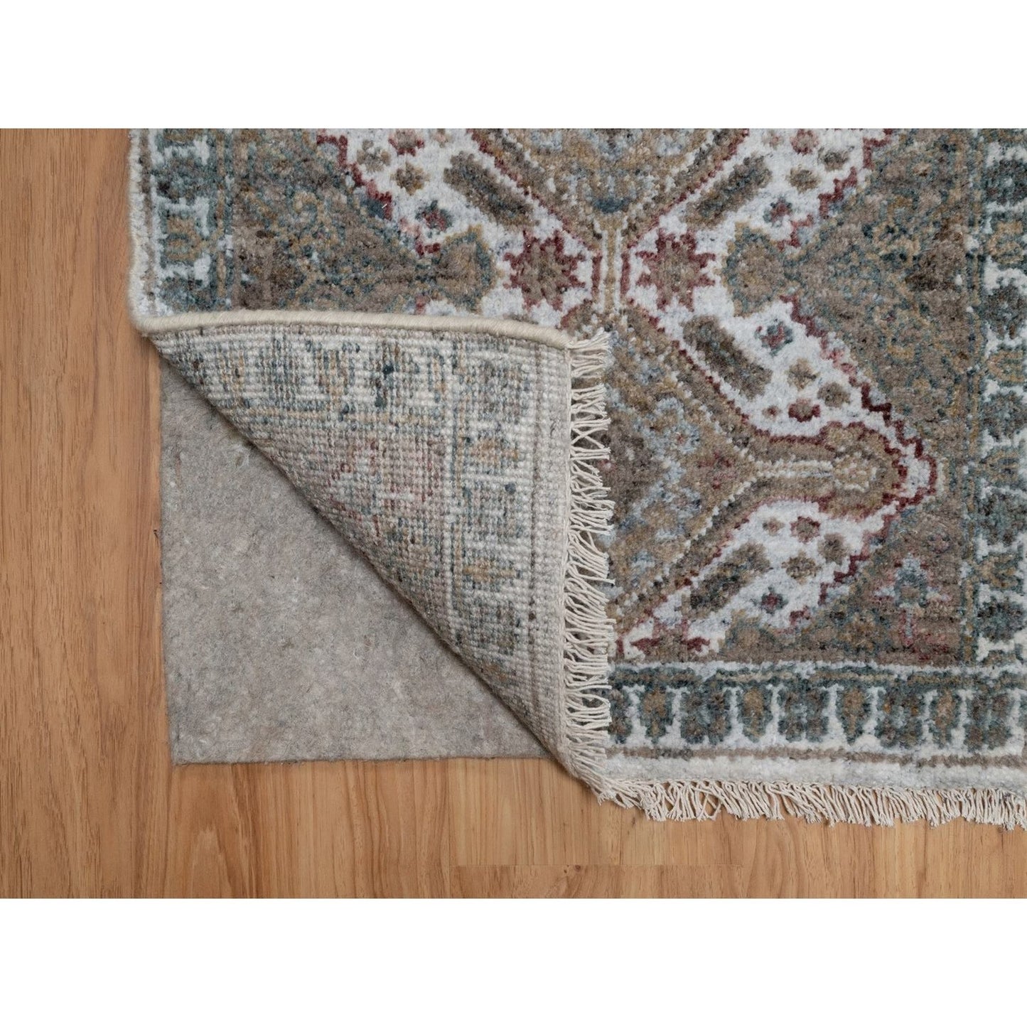 2'X3' Ivory Hand Knotted Mat Rug Flower Rosettes Design Natural Wool