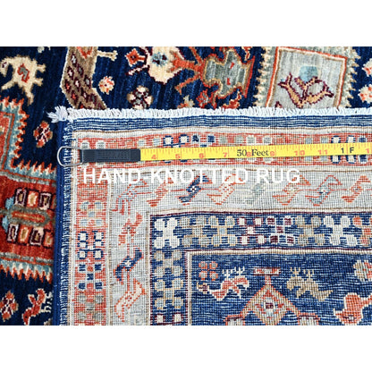 2'7"X7'9" Blue Runner Armenian Inspired Caucasian Design Wool Oriental Rug