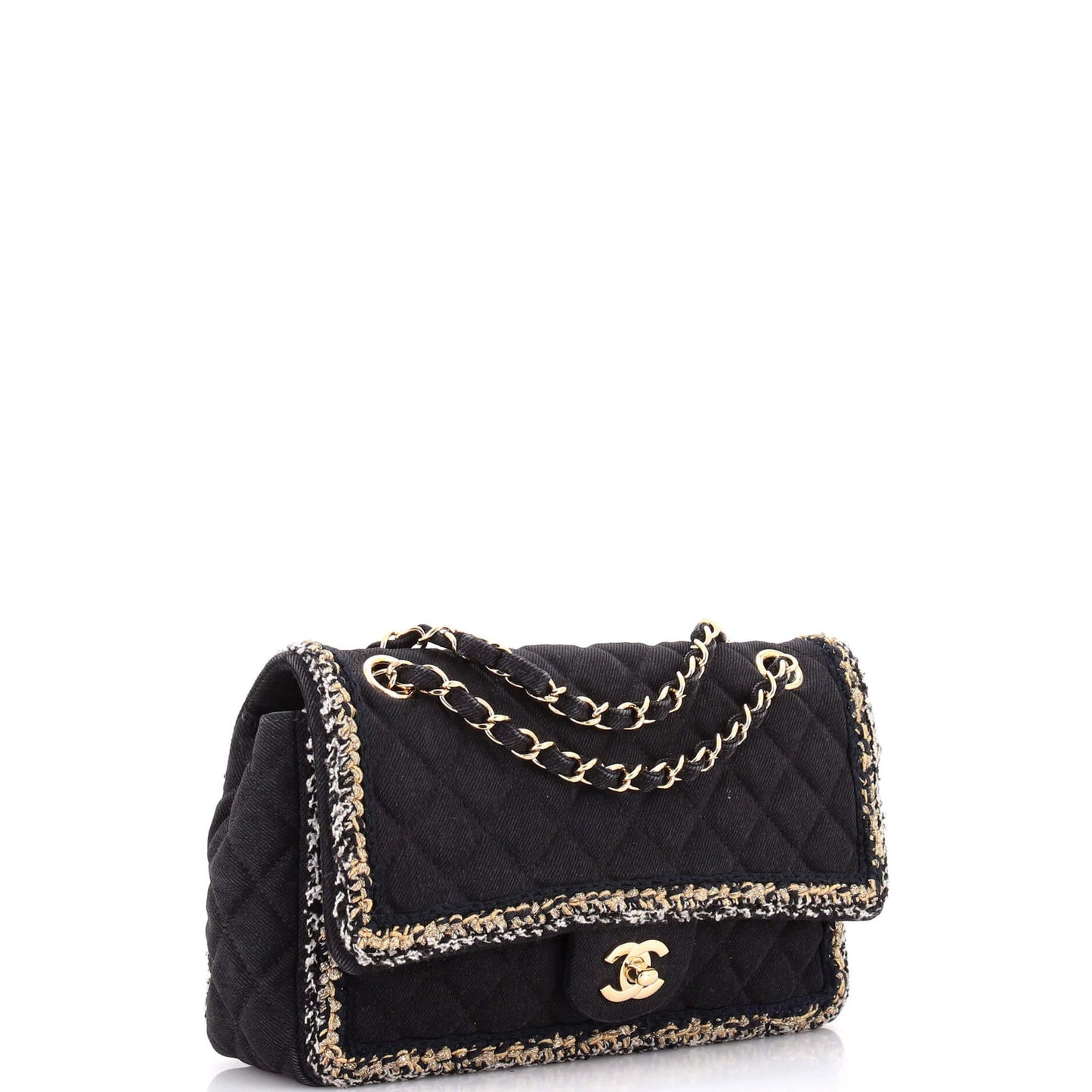 Chanel Classic Single Flap Bag Braided Quilted Denim Medium