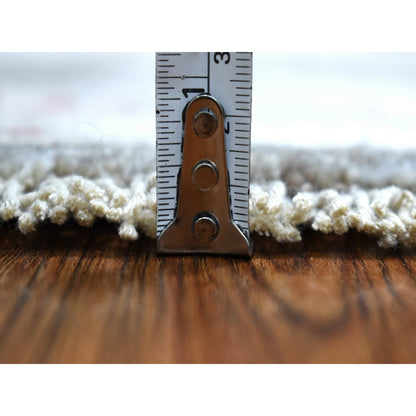 4'X4' Gray Peshawar With Heriz Design Shiny Wool Round Hand Knotted Rug