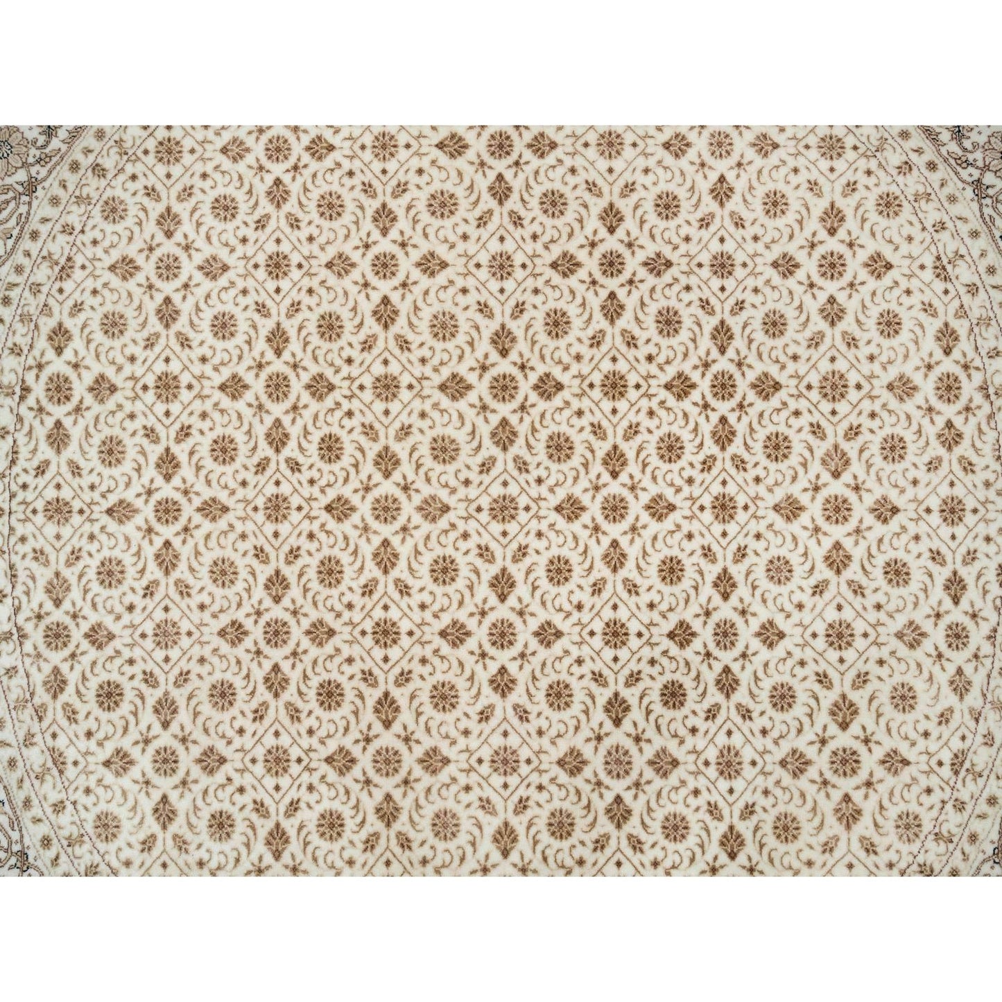 6'3"X6'3" Ivory 250 Kpsi Wool Hand Knotted Herrita Design Round Rug