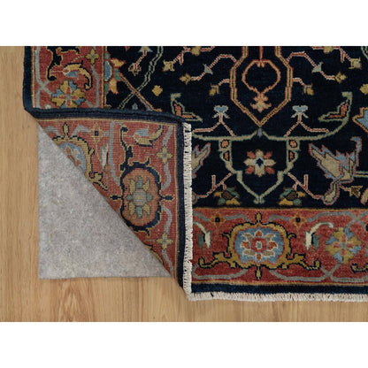 3'3"X5'3" Midnight Blue Antiqued Heris Re-Creation Hand Knotted Wool Rug