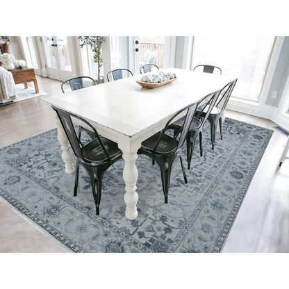 9'X12' Ash Grey Heriz Design Wool And Silk Hand Knotted Oriental Rug