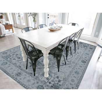 9'X12' Ash Grey Heriz Design Wool And Silk Hand Knotted Oriental Rug